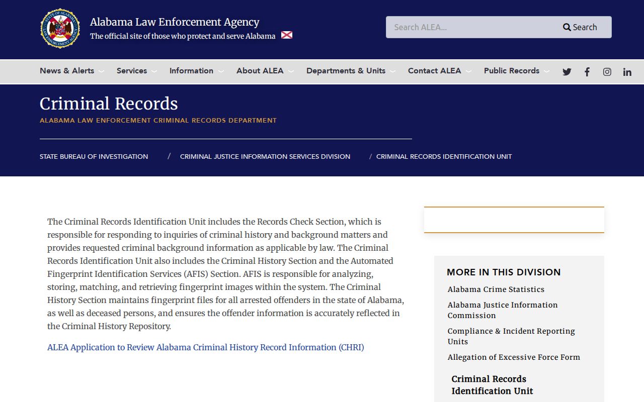 ALEA fingerprint repository explanation for Cherokee County criminal history