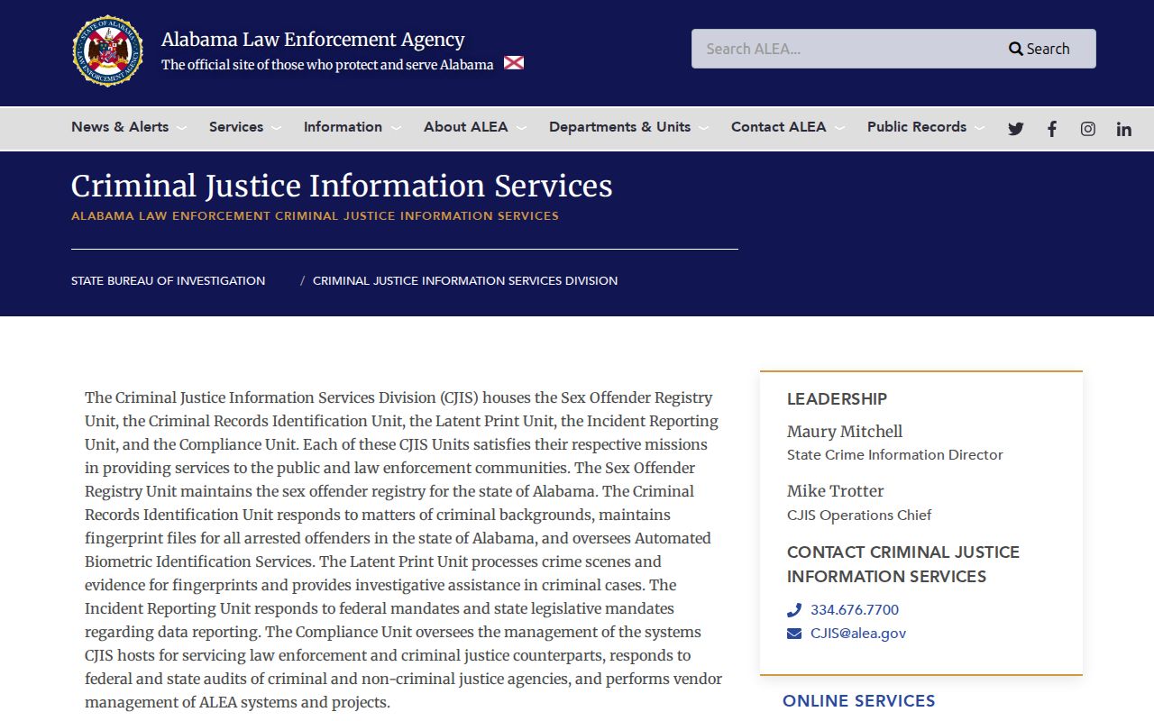 Alabama criminal record system units serving Cherokee County