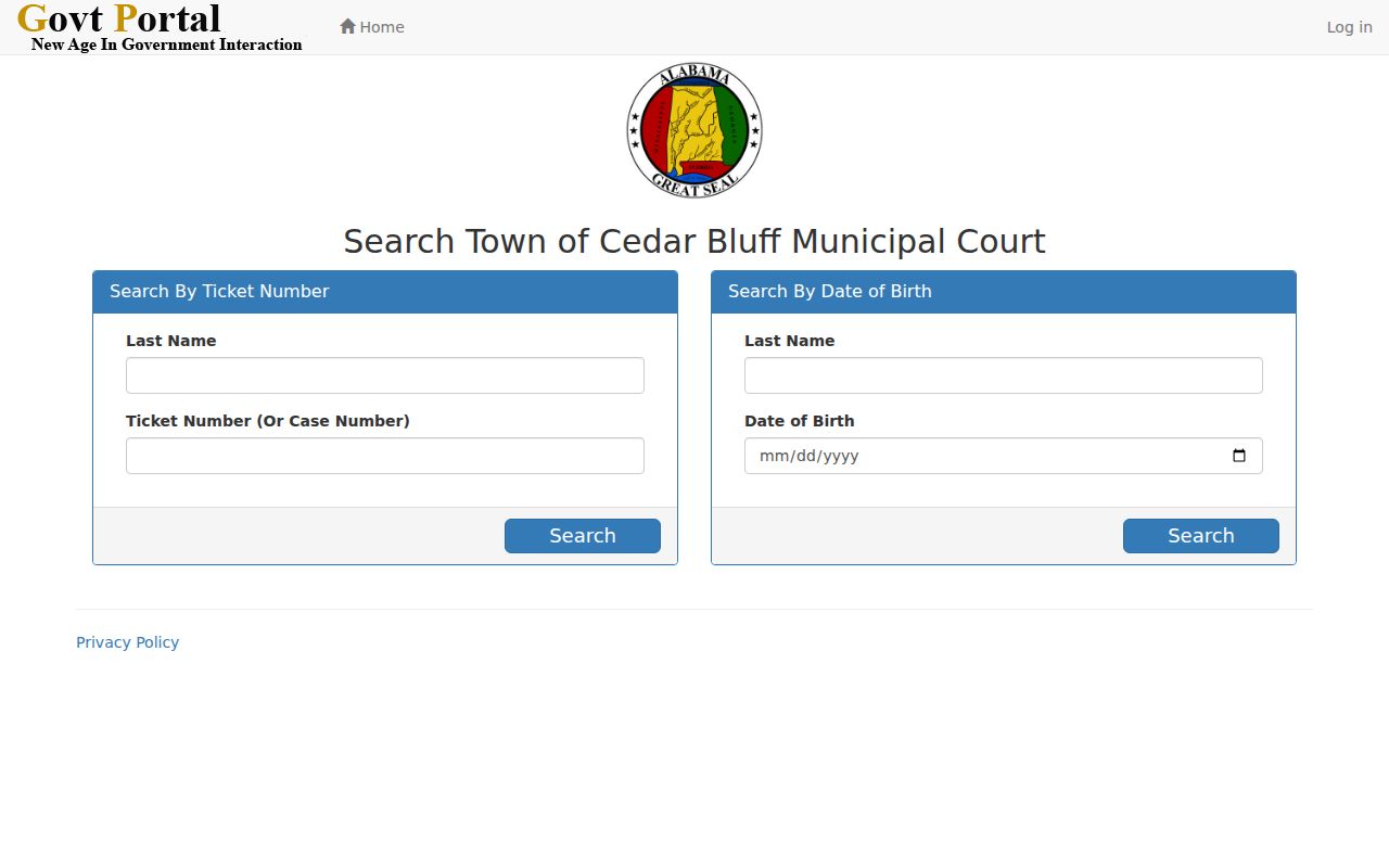 Cedar Bluff Cherokee County criminal court record ticket and case search fields