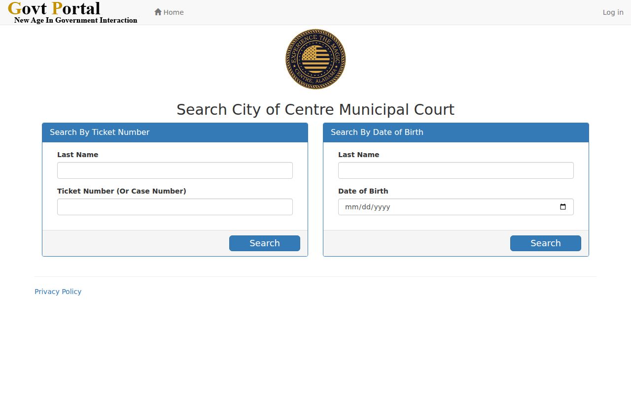 Centre criminal court record lookup fields for ticket case number and date of birth
